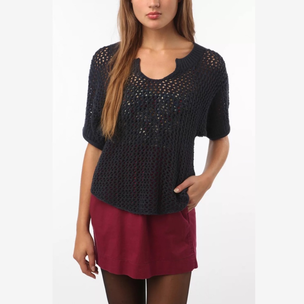 Vasia by Ulla Johnson Fisherman Open Knit Sweater Navy Short Sleeve Medium